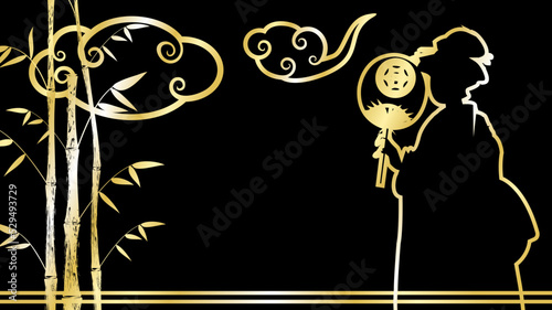 japanese geisha woman golden luxury illustration background in vector format
