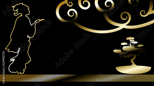 japanese geisha woman golden luxury illustration background in vector format