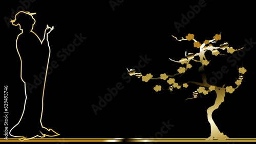 japanese geisha woman golden luxury illustration background in vector format