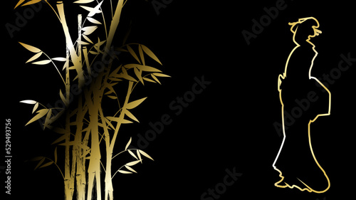 japanese geisha woman golden luxury illustration background in vector format