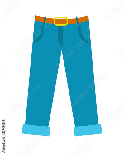 Blue pants with belt icon isolated vector illustration on white background. Clothing concept in flat design