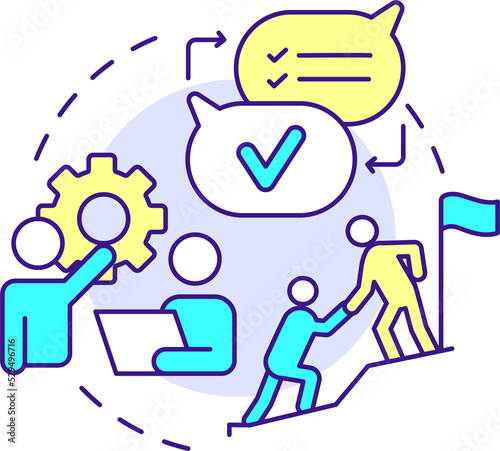 Leading teams concept icon. Reaching corporate goals. Project management abstract idea thin line illustration. Isolated outline drawing