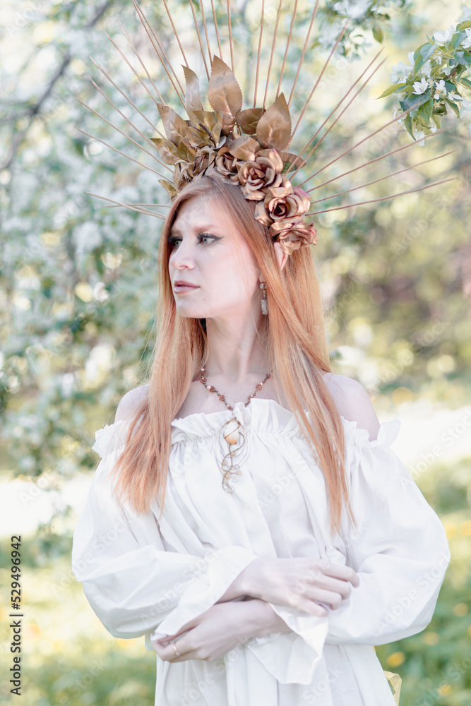 Bride of the sun in white in the apple trees Bride of the sun in white in the apple trees