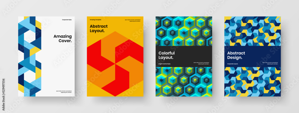 Unique geometric tiles pamphlet concept set. Original handbill A4 vector design illustration composition. Unique geometric tiles pamphlet concept set. Original handbill A4 vector design illustration composition.