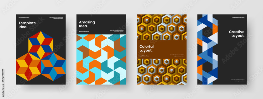 Abstract mosaic shapes banner layout collection. Premium leaflet A4 design vector concept composition.