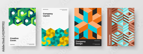 Modern geometric pattern company brochure concept composition. Fresh cover vector design illustration set.