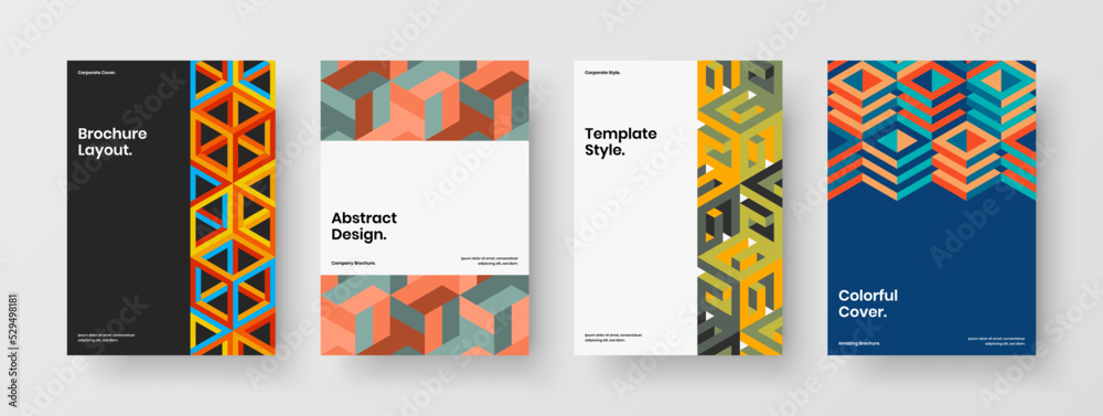 Clean corporate brochure A4 vector design illustration collection. Amazing mosaic pattern magazine cover layout bundle. Clean corporate brochure A4 vector design illustration collection. Amazing mosaic pattern magazine cover layout bundle.