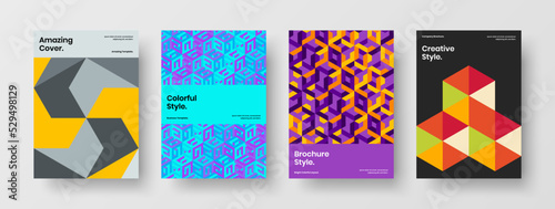 Unique corporate cover A4 design vector layout bundle. Original geometric hexagons brochure concept set.