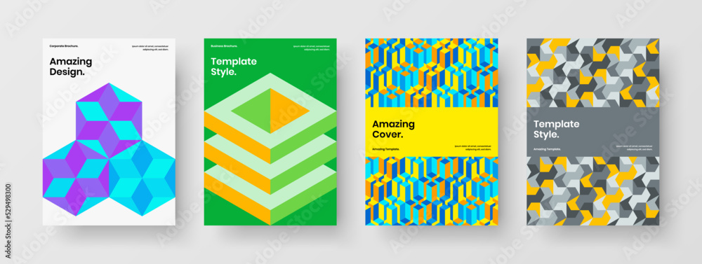 Amazing geometric hexagons poster layout set. Vivid handbill vector design illustration collection. Amazing geometric hexagons poster layout set. Vivid handbill vector design illustration collection.