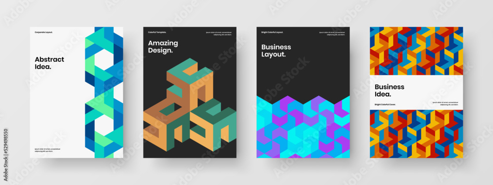 Amazing flyer vector design layout collection. Isolated mosaic hexagons annual report template bundle.