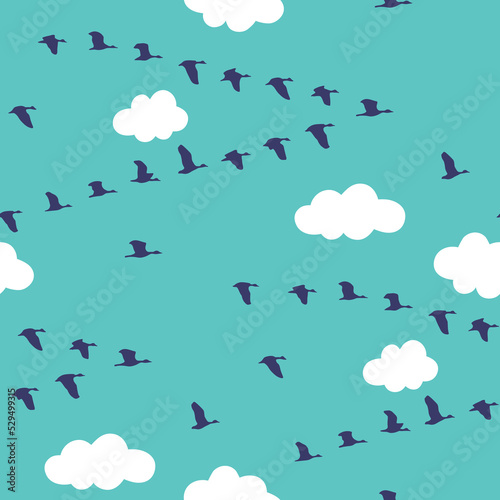 Seamless pattern with migrating birds