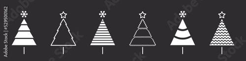 Christmas trees. Modern christmas tree icons. Xmas signs. Christmas trees on a dark background. Vector illustration