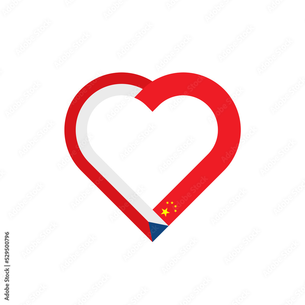 friendship concept. heart ribbon icon of czech republic and china flags. vector illustration isolated on white background