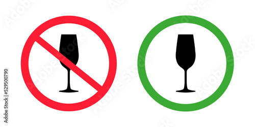 It is forbidden to drink. Drinking is allowed. Glass. Alcohol. Vector image.