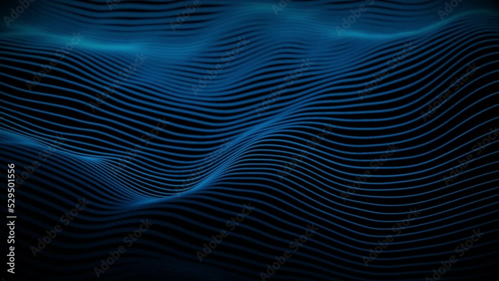 Abstract wavy lines in blue color background. Looped 4k video. Business background.