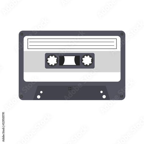 Audio or video cassette tape.Stereo DJ.Music record.Old music techonolgy.80s disco.Motivation mix.Vintage object.Sign  symbol  icon or logo isolated.Flat design.Clipart.Cartoon vector illustration.