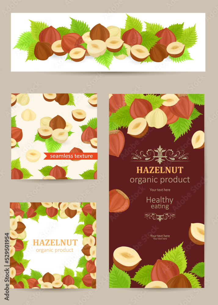 collection of banners with hazelnuts. horizontal nutty border wi collection of banners with hazelnuts. horizontal nutty border wi