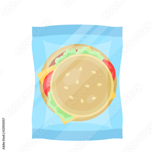 Packaged hamburger icon vector illustration isolated on white background. Cafe or restaurant fast food snack, vending machine menu pictogram in flat design