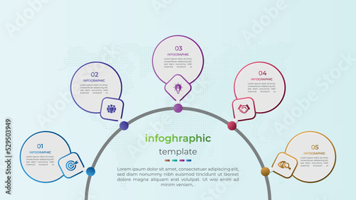 	
Creative five step circular business infographic diagram