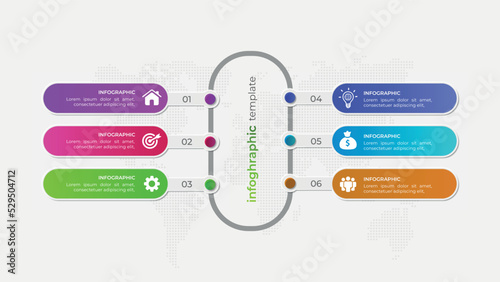 Modern gradient six step business infographic diagram