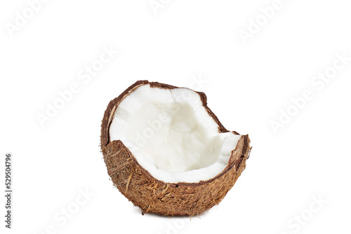 Half of coconut on white background. Food concept.