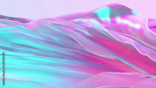 Animated background in pastel colors, gradient shiny fabric in gentle shades, flowing into the lower right corner of the screen. Futuristic abstract 3D rendering of glowing pink blue satin 4K