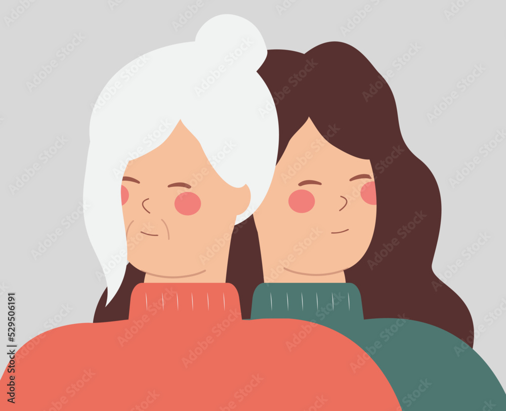 Senior mom and her adult daughter. Mother and grandmother feeling love for each other. Young woman caring for the elderly. Love as family, mothers and grandparents day. Concept of aging or generations Senior mom and her adult daughter. Mother and grandmother feeling love for each other. Young woman caring for the elderly. Love as family, mothers and grandparents day. Concept of aging or generations