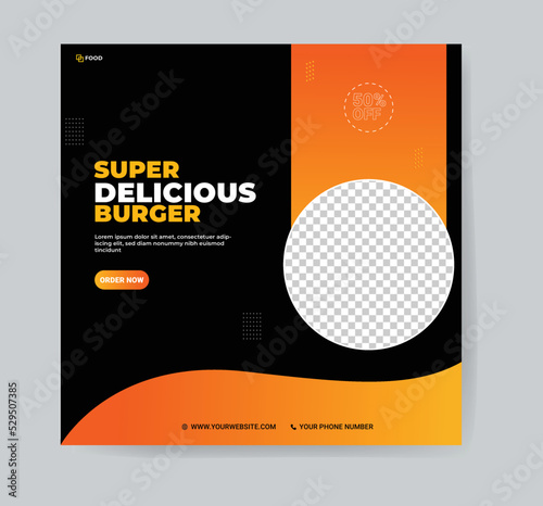 Restaurant social media square banner template for business promotion. delicious food social media post