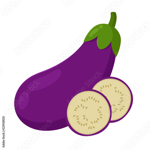 eggplant with slices flat vector illustration logo icon clipart