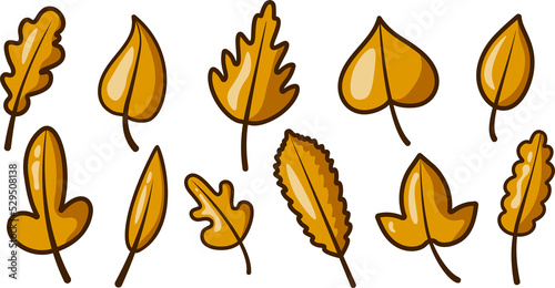 Cute set of autumn leaves. Flat cartoon style. Nature object icon. Hello autumn.
For the design of banners and postcards for the autumn holidays. Isolated.
Autumn elements