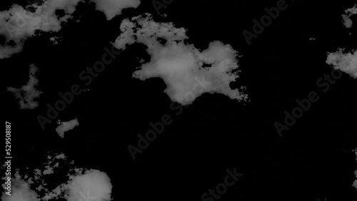 white clouds on black background animated. timelapse organic grow weather and climate change.
