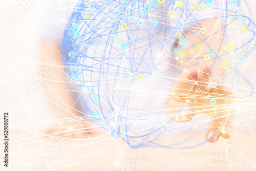 Global network. Blockchain. 3D illustration. Neural networks and artificial intelligence. Abstract