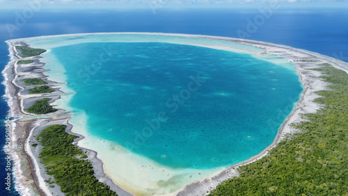 Aerial view of an atoll, Tuamotus, French Polynesia photo