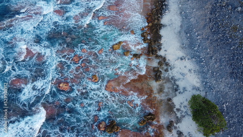 Aerial view of the seacoast, Tuamotus, French Polynesia