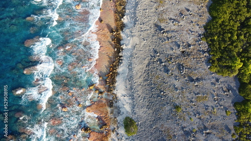 Aerial view of the seacoast, Tuamotus, French Polynesia