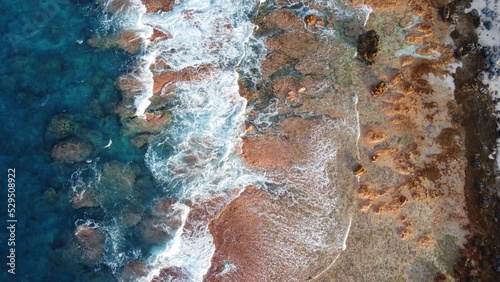 Aerial view of the seacoast, Tuamotus, French Polynesia