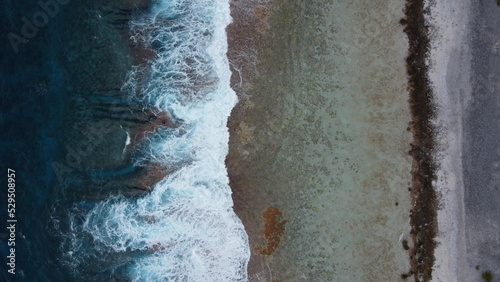 Aerial view of the seacoast, Tuamotus, French Polynesia