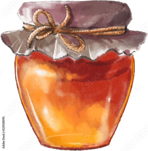 Honey jar watercolor color vector drawing. Honey theme. 