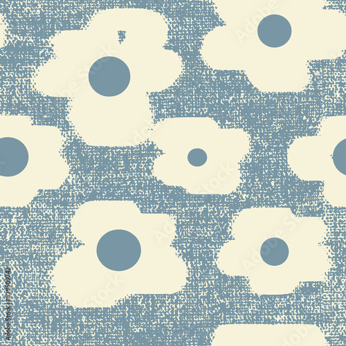 Abstract repeat seamless french trendy flower farmhouse linen printed floral damask background. Provence linen pattern texture. Shabby chic style woven background. Textile rustic all over print