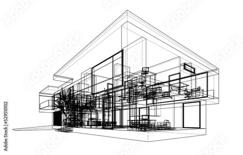 house architecture design 3d illustration