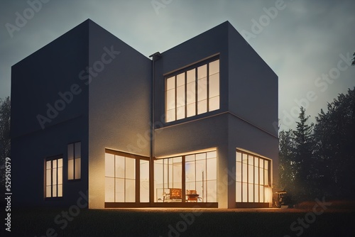 Projection of a house with a laser. 3d-render, Raster illustration.