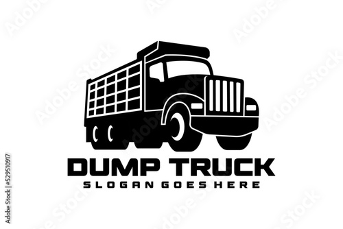 Dump truck, Tipper truck silhouette vector black and white isolated