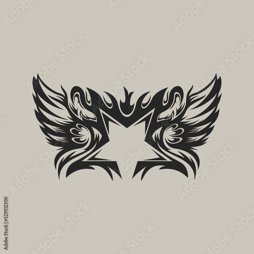 Silhouette star with wings concept design vector