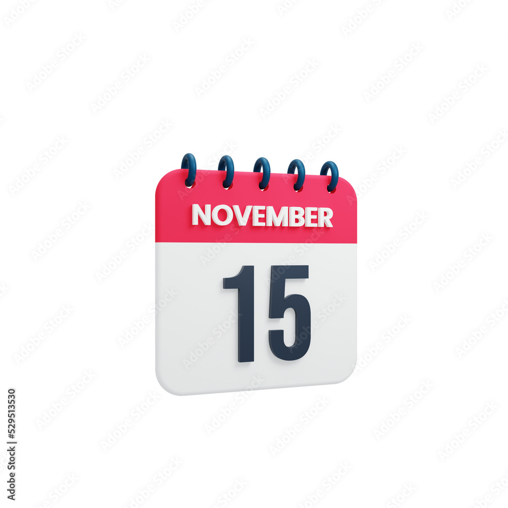 November Realistic Calendar Icon 3D Rendered Date November 15 November Realistic Calendar Icon 3D Rendered Date November 15