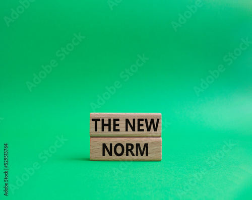 The new norm symbol. Concept words The new norm on wooden blocks. Beautiful green background. Business and The new norm concept. Copy space.