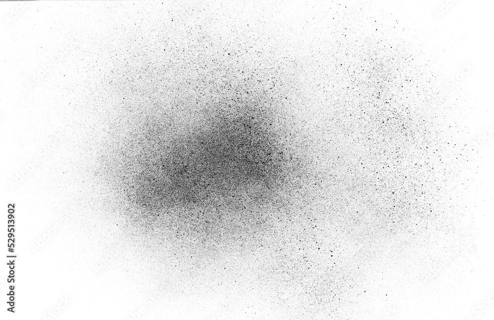 Black spray stain, droplets texture isolated on white 