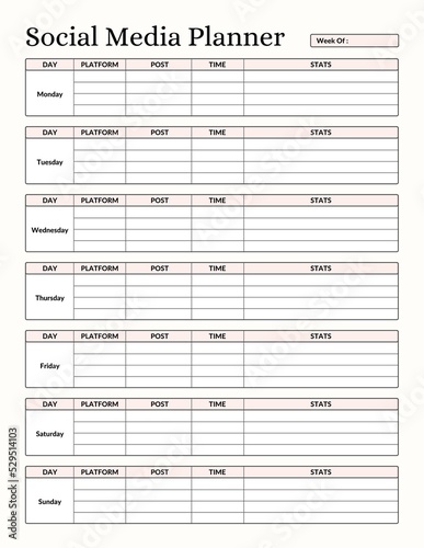 Simple Pink  and Beige Minimalist Social Media Planner