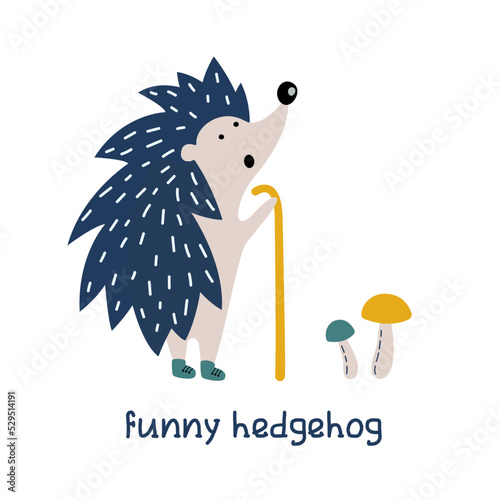 Cute cartoon hedgehog character. Children's .