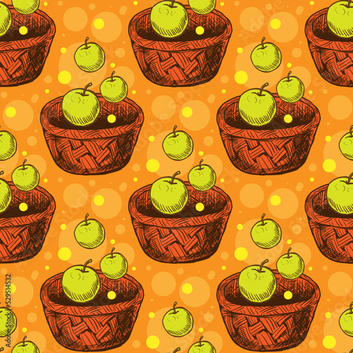 Autumn apple harvest seamless vector pattern © llenella
