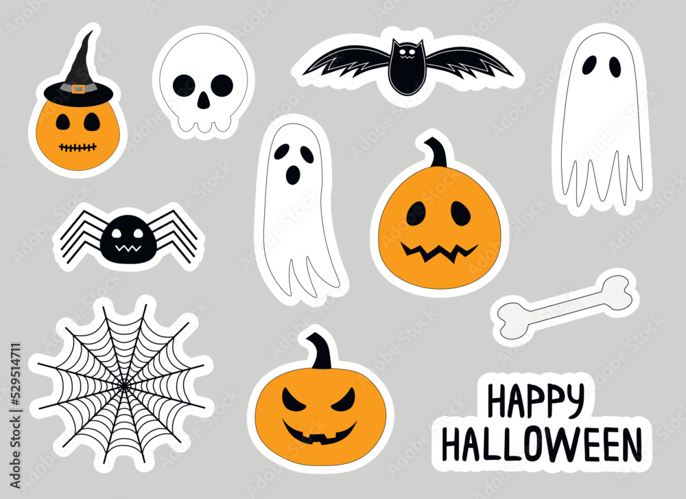 Set Halloween stickers printable vector illustration Set Halloween stickers printable vector illustration